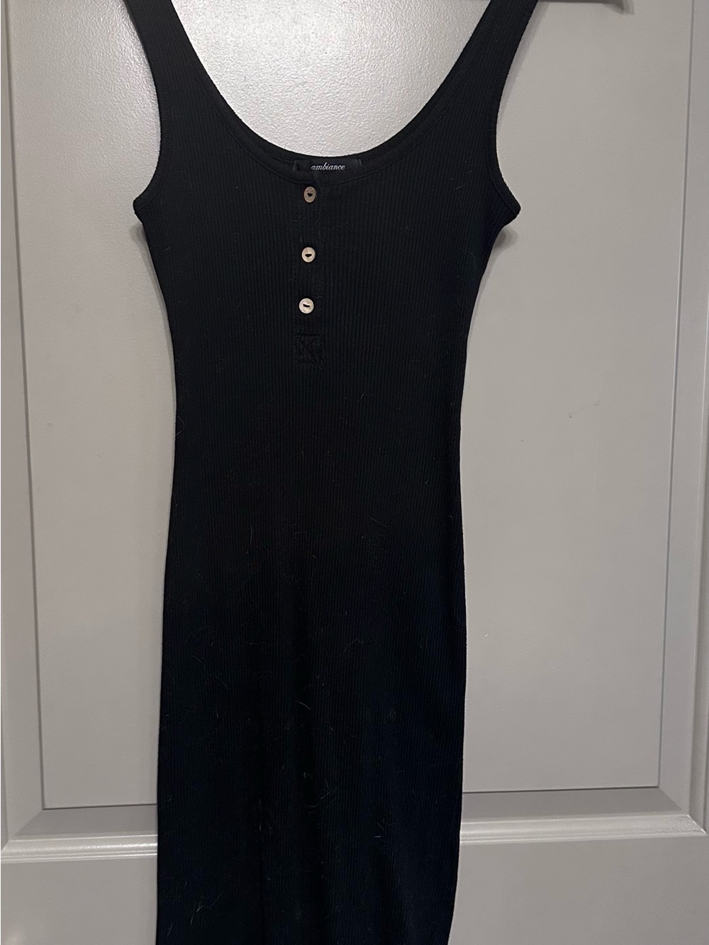 Ambiance Black Ribbed Tank Midi Dress with Button Front